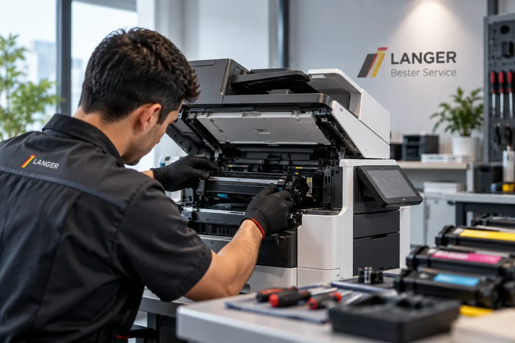 Técnico reparando impresora en Santiago - Langer Impresoras